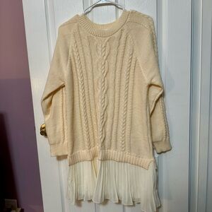 Pink Laura Boutique Cream Cable Knit Sweater Dress With Chiffon Skirt Large